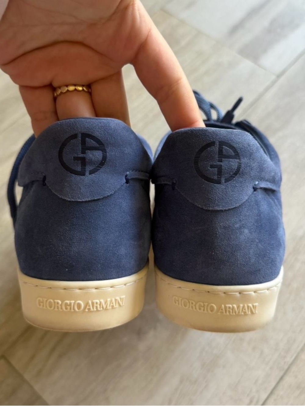 Emporio Armani Navy Suede Sneakers with Cream Rubber Sole - Picture 3 of 6